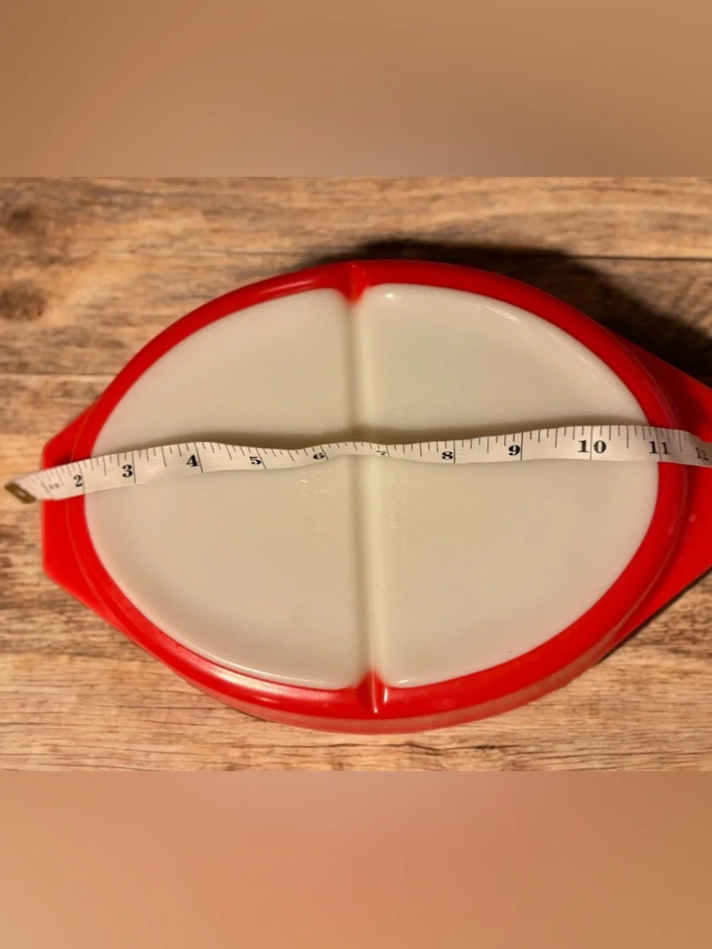 Vintage Pyrex Divided Oval Casserole Dish Red/Orange 2 Section No Lid